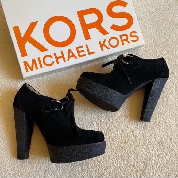 Michael Kors Suede Leather Platform Heel Oxford Shoes Size 6.5 Black - Picture 3 of 16
